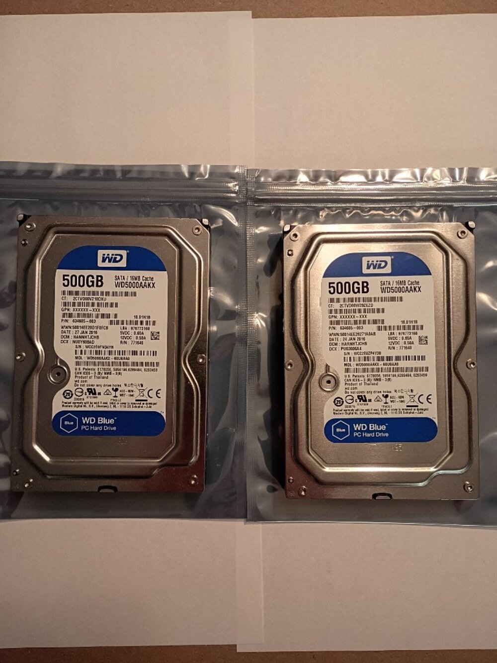 500GB Hard Drive, Western Digital Blue, Internal, Lot of 2